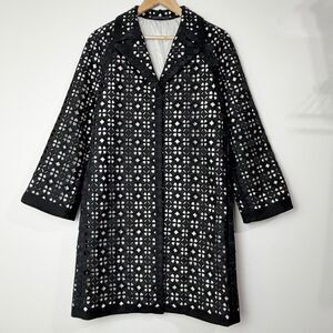 Elie Tahari Laser Cut Wool Coat Black Ivory Women’s S Long Length Retail $698